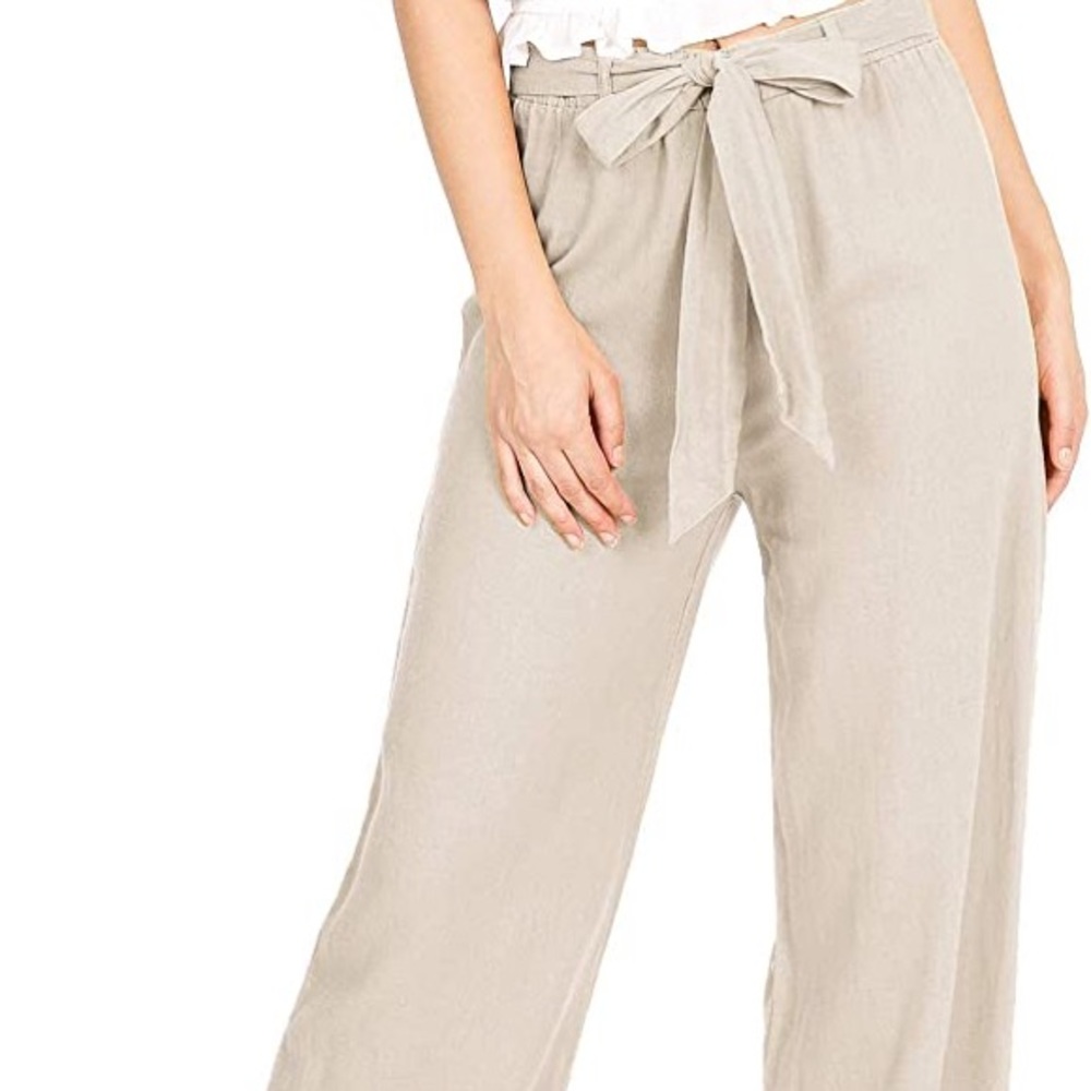 Ambiance Apparel Women's Juniors Wide Leg Spring Linen Pants